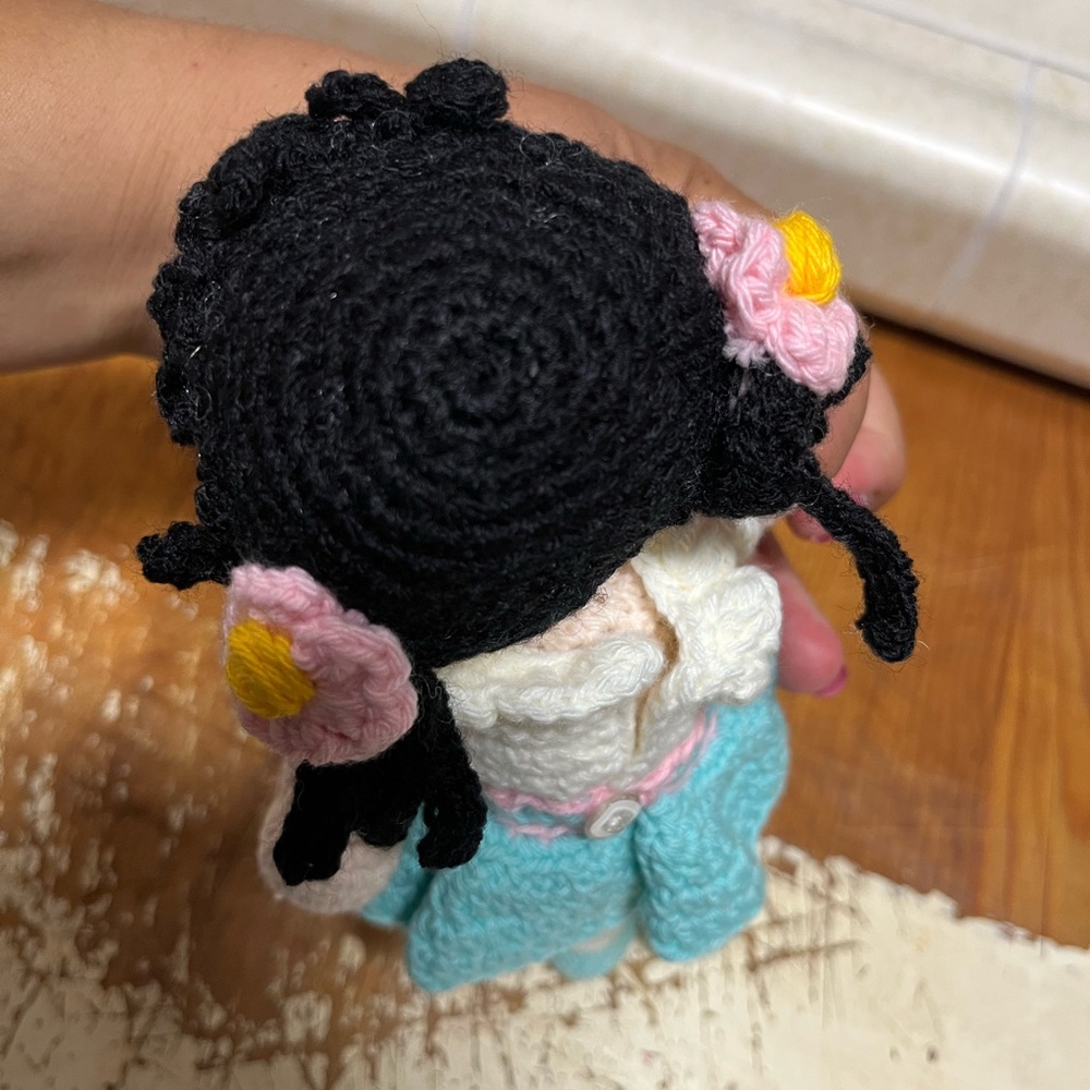 Handmade Crochet Doll with Blue Dress - Picture 4 of 6